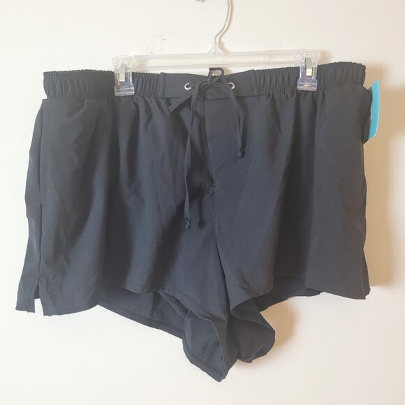 Bal Harbour Swim Shorts Women's 1X black Taslan plus sport gym brief tie pockets - Picture 2 of 16